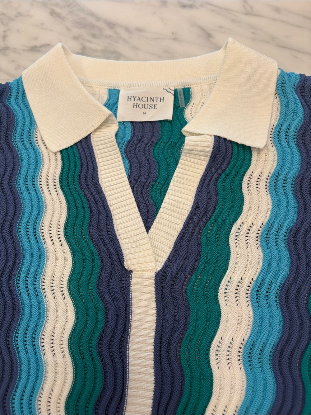 Tnuck Hyacinth House Stripe Knit Dress in Teal, Navy & White size med - Picture 2 of 7